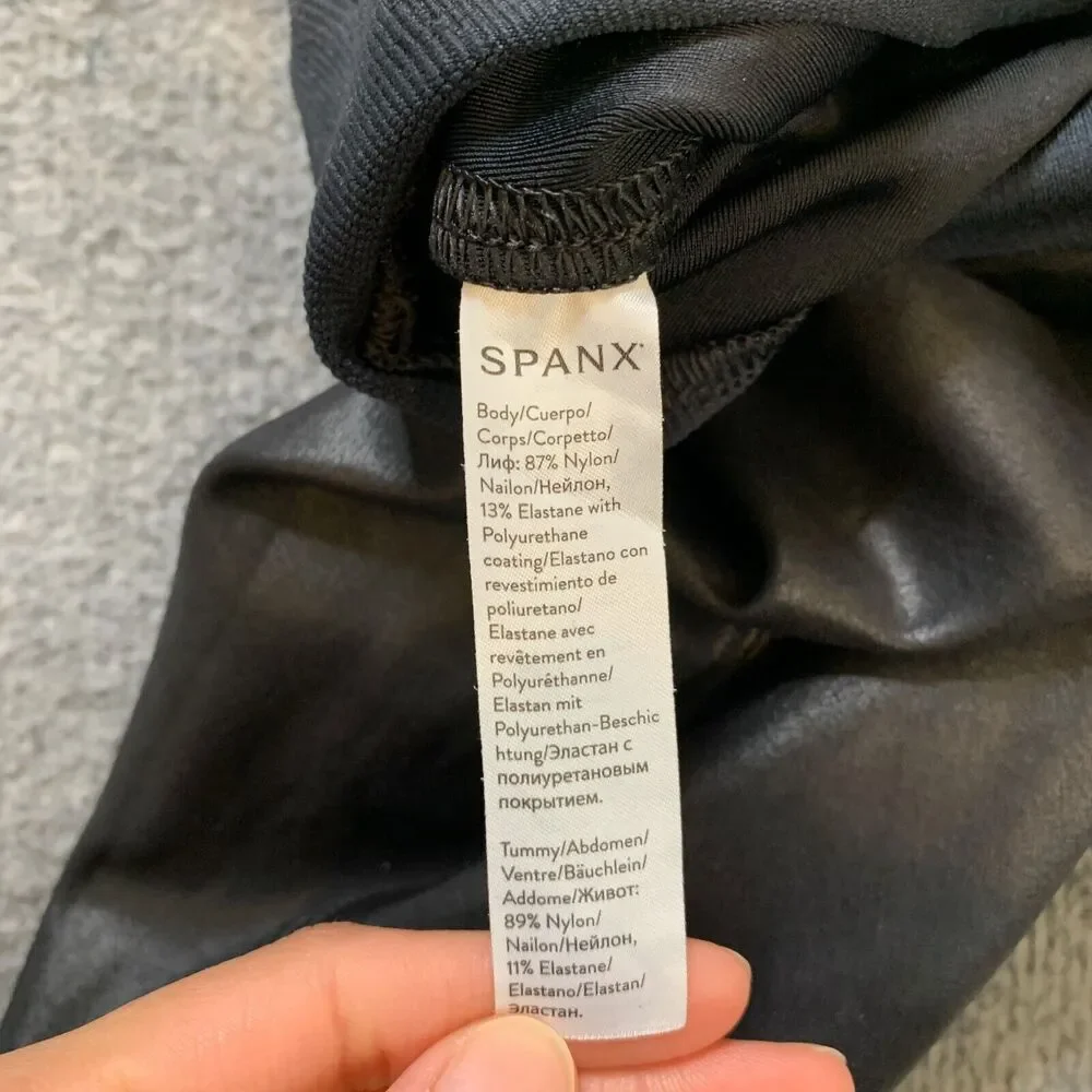 Spanx Leggings Womens S Small Black Mama Faux Leather Maternity Coated Stretch